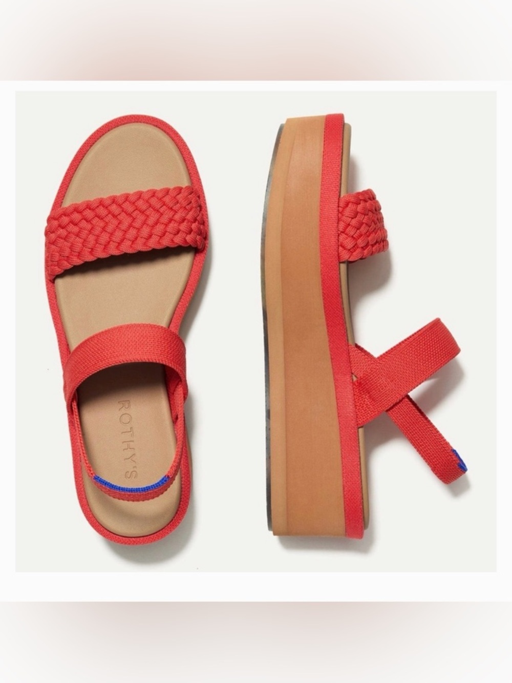 NWT Rothy’s The Lightweight Wedge Sandals 7.5 Red Hot Platform Woven
